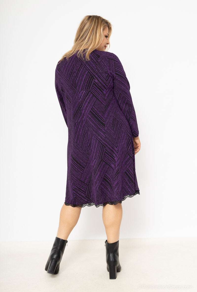 Plus Size Chic Rundhals Klänning med Paljetter och Dragkedja