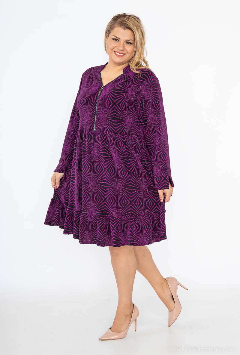 Plus Size Chic V-neck Paljetter Klänning med Dragkedja