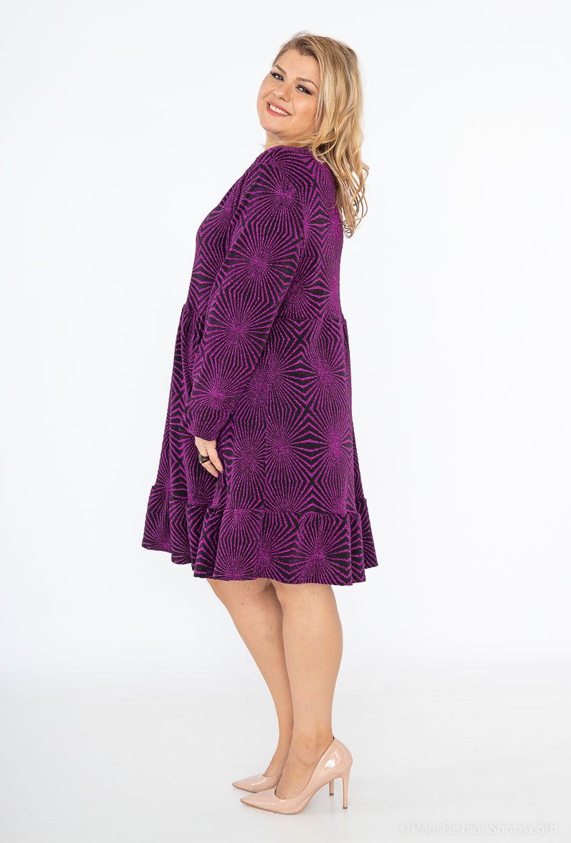 Plus Size Chic V-neck Paljetter Klänning med Dragkedja