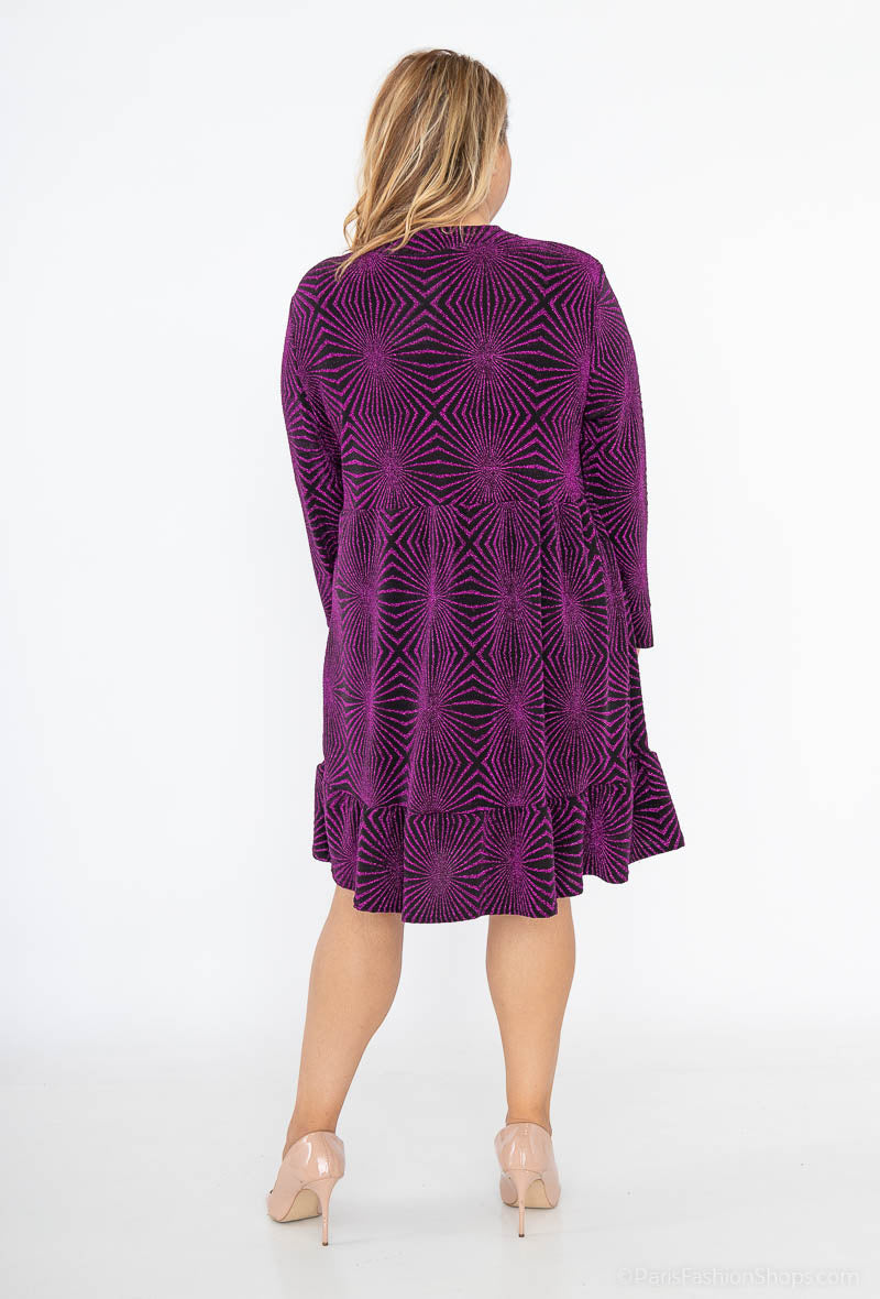 Plus Size Chic V-neck Paljetter Klänning med Dragkedja