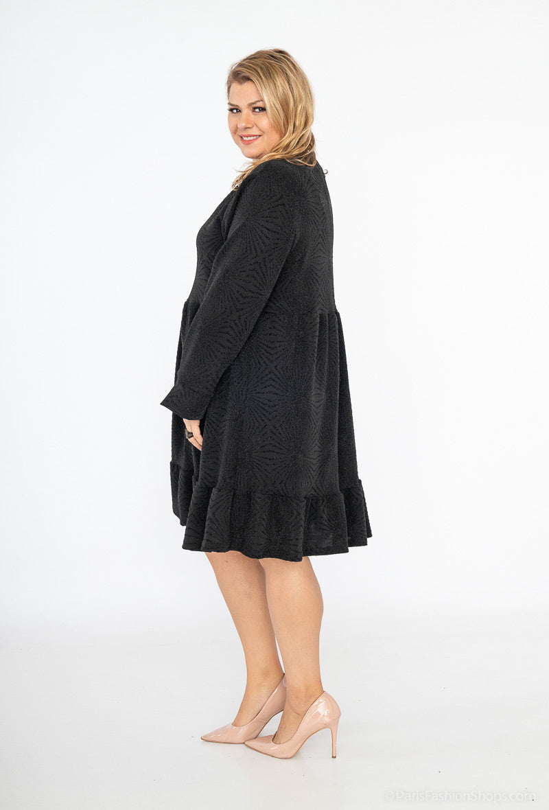 Plus Size Chic V-neck Paljetter Klänning med Dragkedja