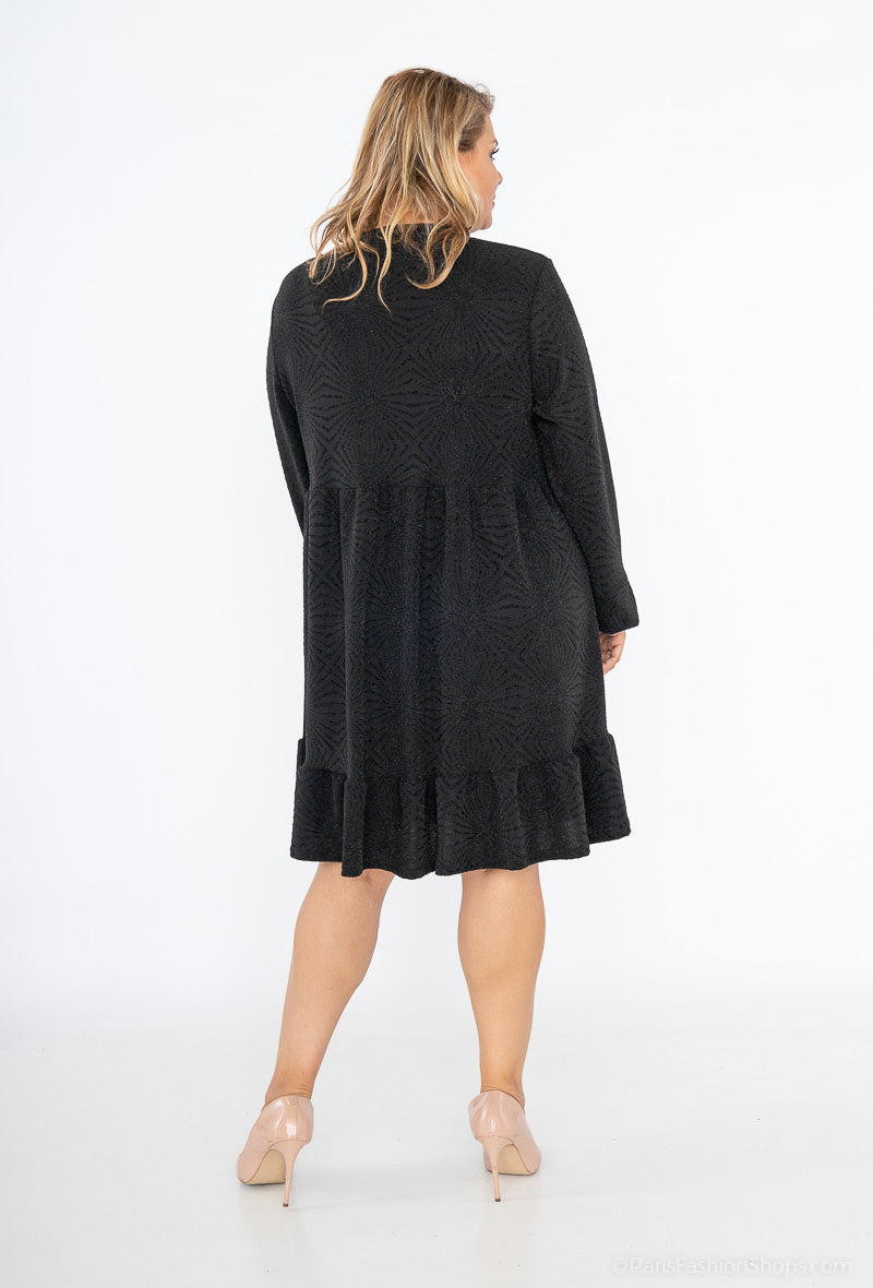 Plus Size Chic V-neck Paljetter Klänning med Dragkedja