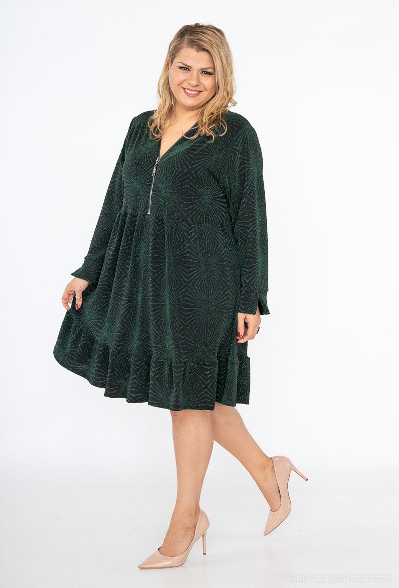 Plus Size Chic V-neck Sequined Dress with Zip