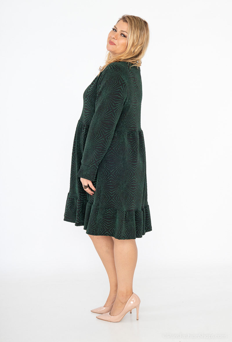 Plus Size Chic V-neck Sequined Dress with Zip