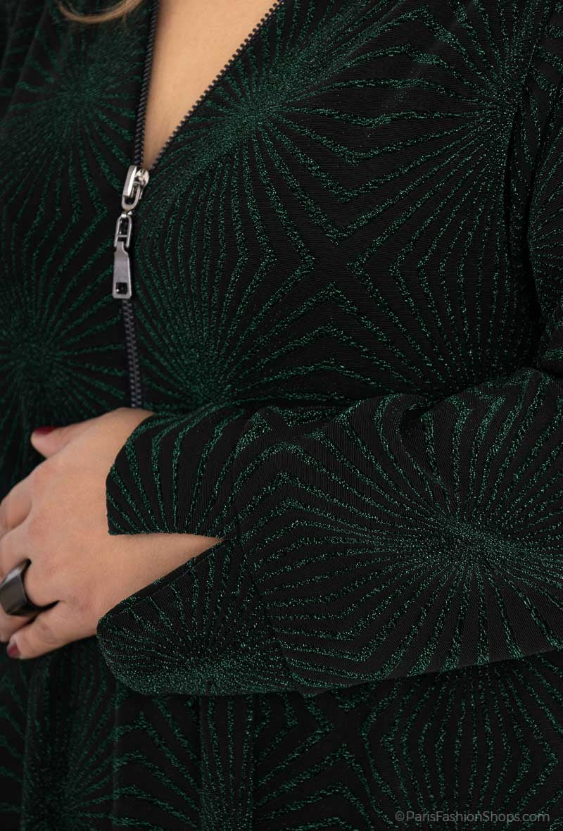 Plus Size Chic V-neck Sequined Dress with Zip