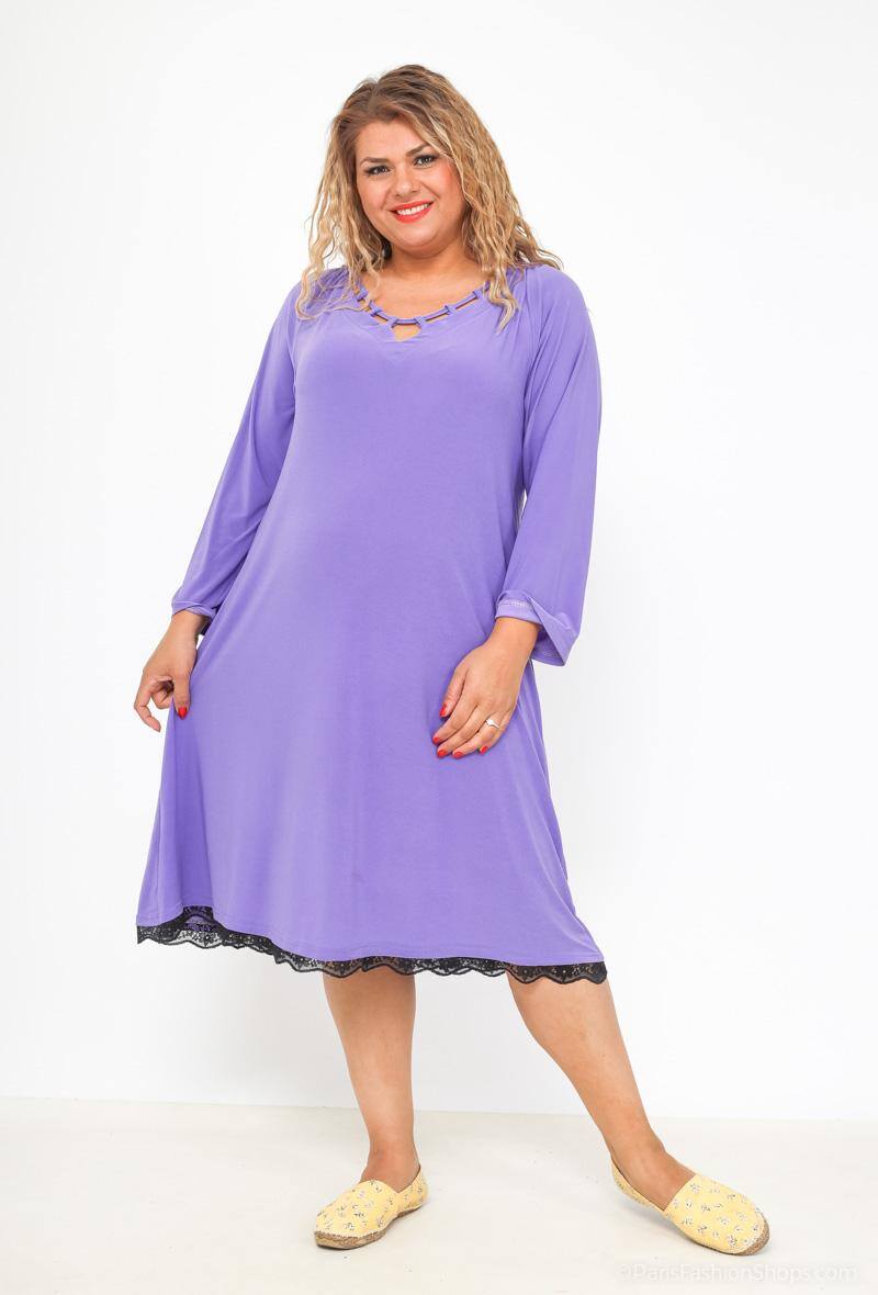 Plus Size Openwork collar dress with lace