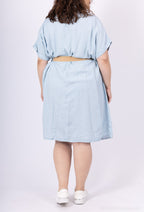 Plus Size Klänning Med Krage Mus Och Téncel Denim Bälte