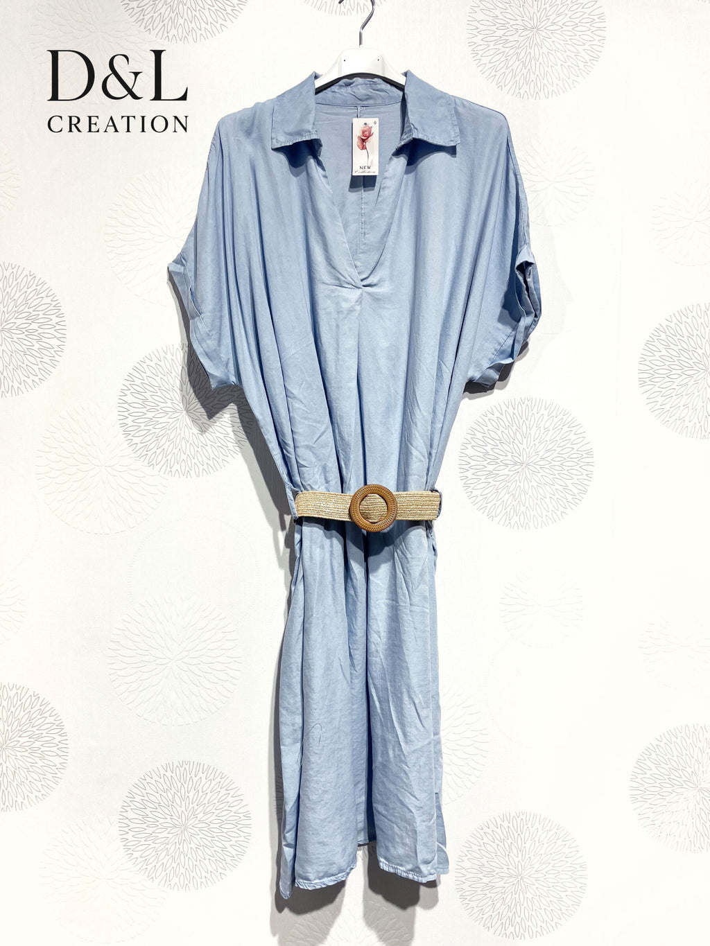 Plus Size Klänning Med Krage Mus Och Téncel Denim Bälte