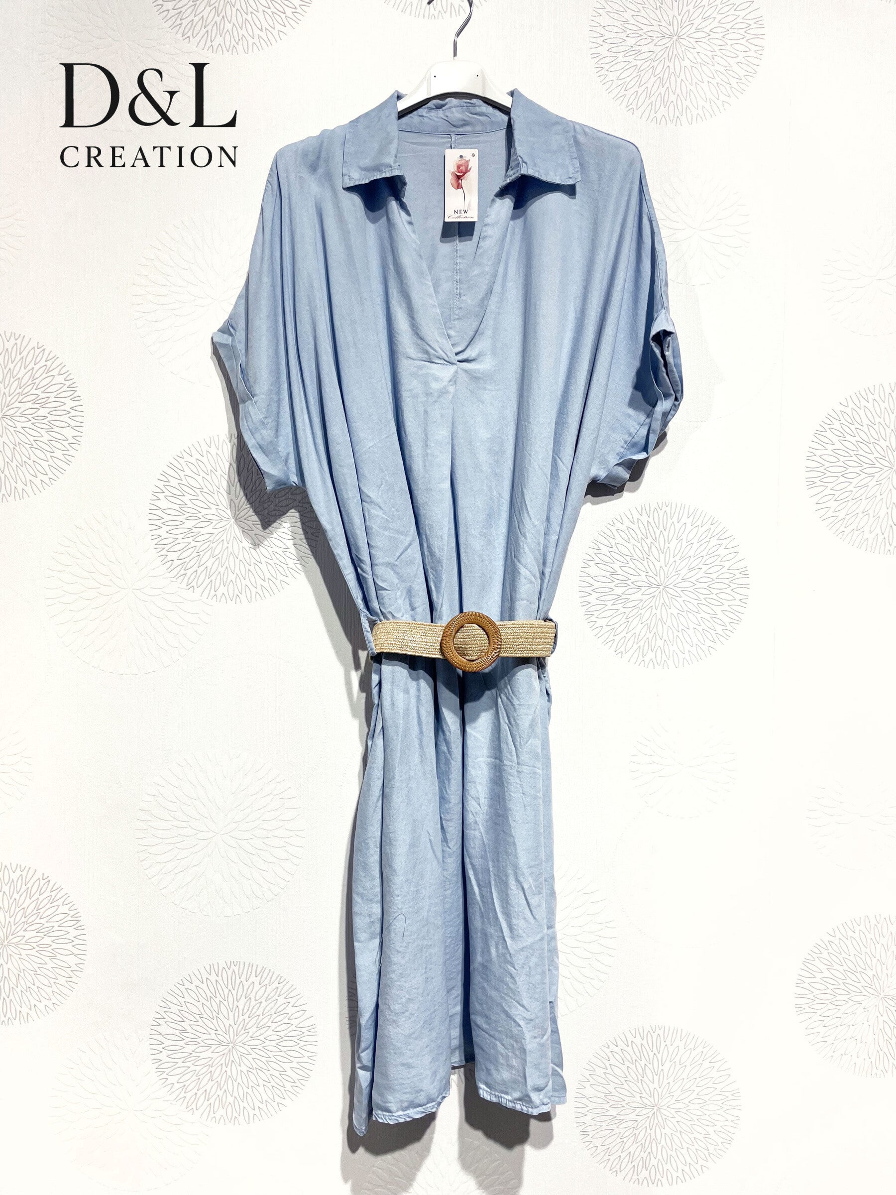 Plus Size Klänning Med Krage Mus Och Téncel Denim Bälte