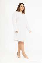 Plus Size Långärmad Plisserad Blus Klänning med Krage