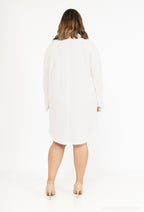 Plus Size Långärmad Plisserad Blus Klänning med Krage