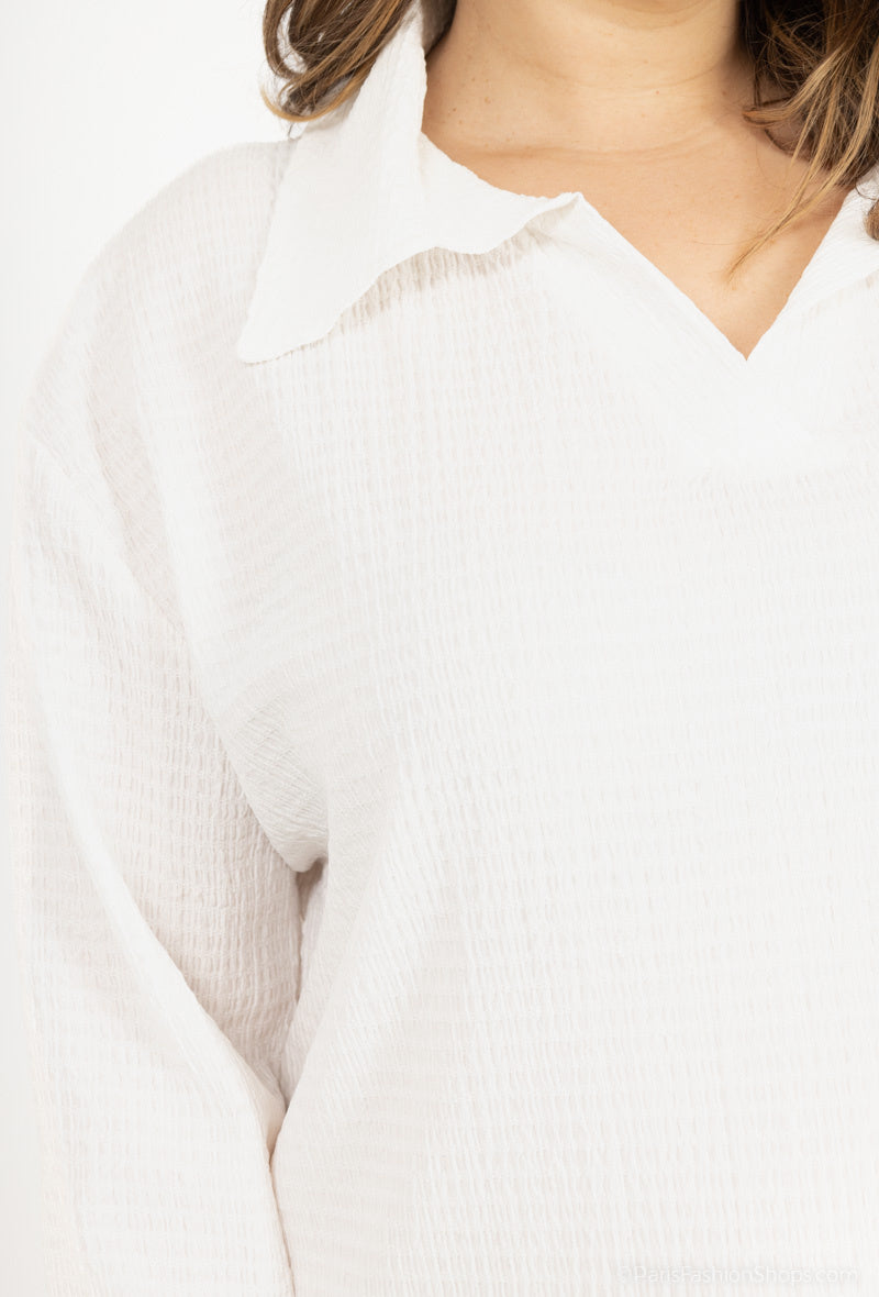 Plus Size Långärmad Plisserad Blus Klänning med Krage