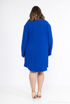 Plus Size Långärmad Plisserad Blus-Klänning med Krage