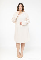 Plus Size Långärmad Plisserad Blusklänning med Krage