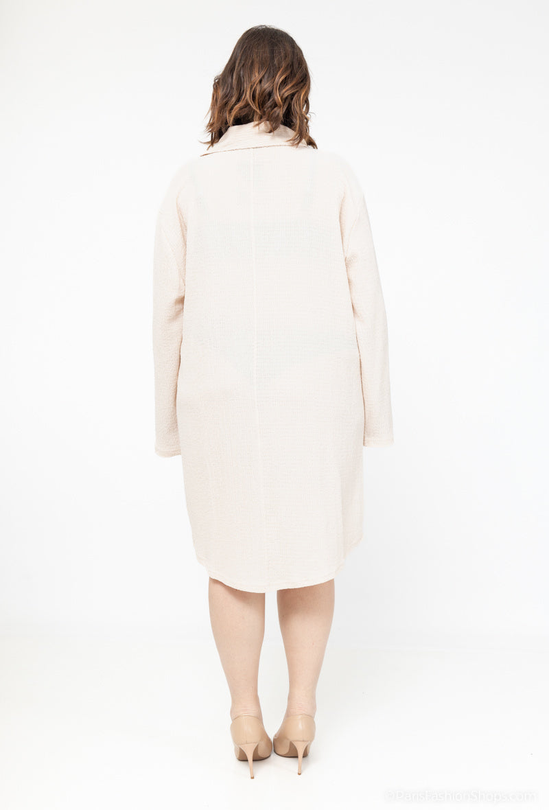 Plus Size Långärmad Plisserad Blusklänning med Krage