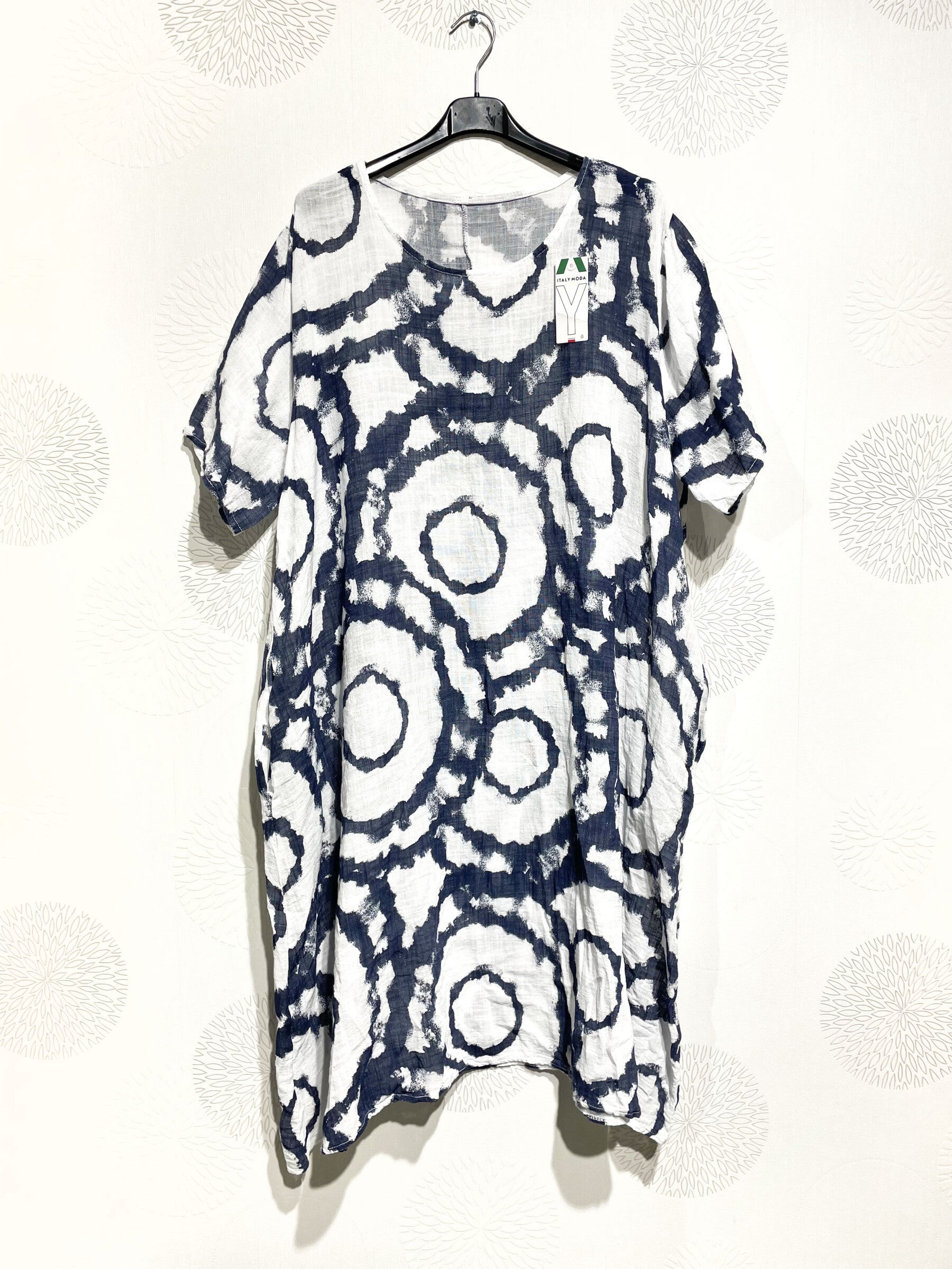 Plus Size Cotton Circles Dress - Färgglad Rundtryck T40 till T54
