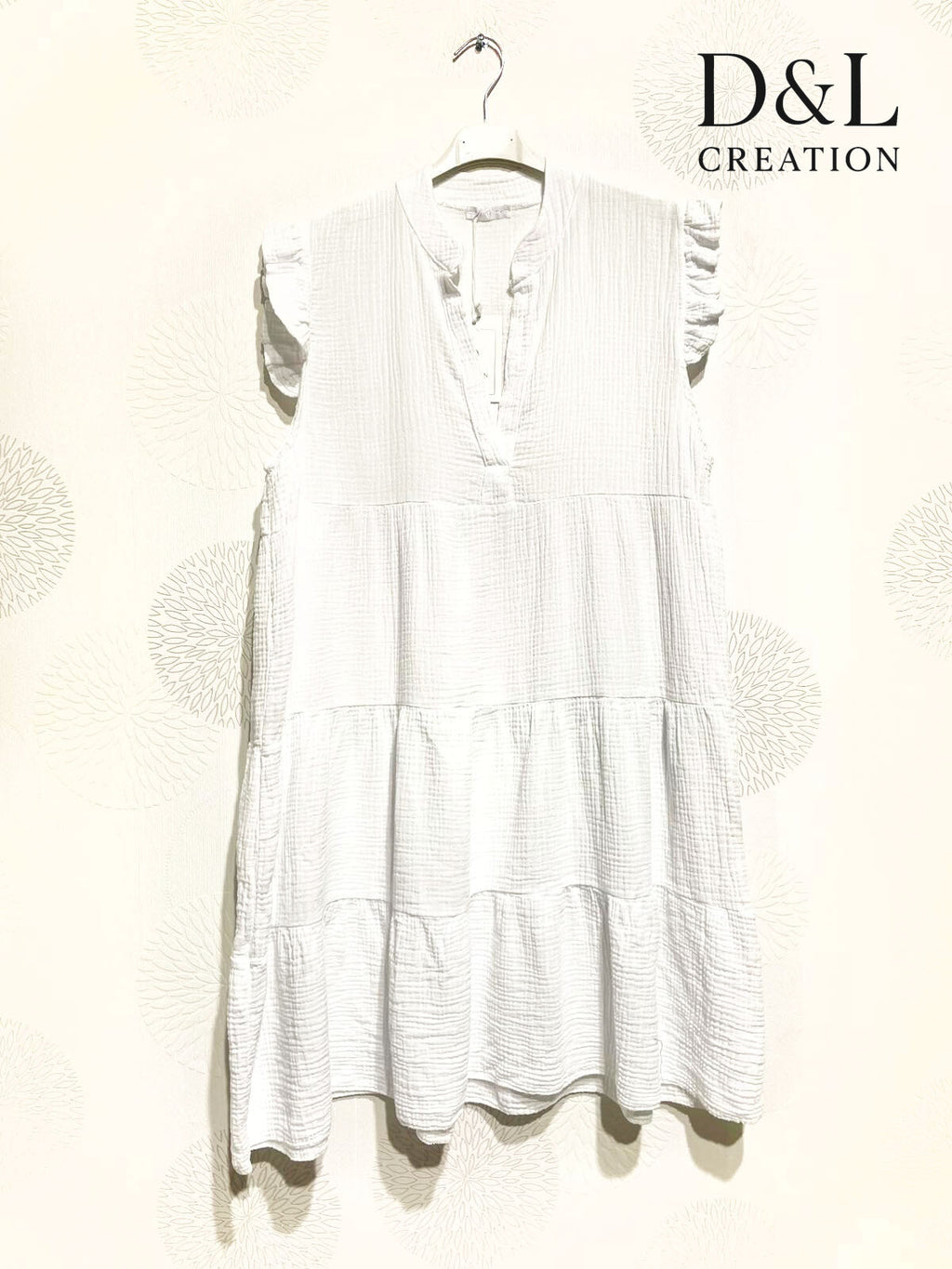 Plus Size Short dress with shirt collar in double cotton gauze size 38 to 48