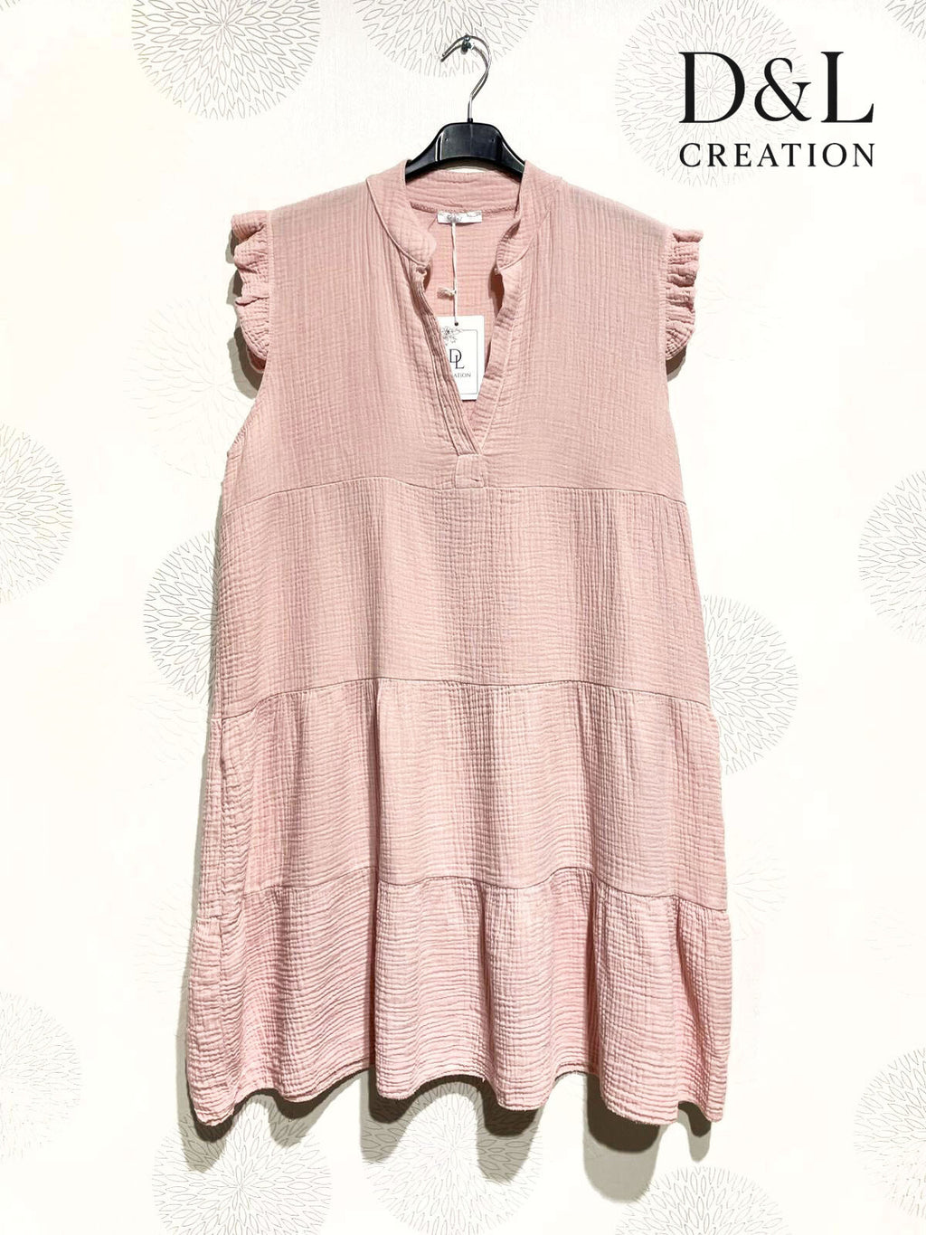 Plus Size Kort Klänning med Skjortkrage i Dubbel Cotton Gaze