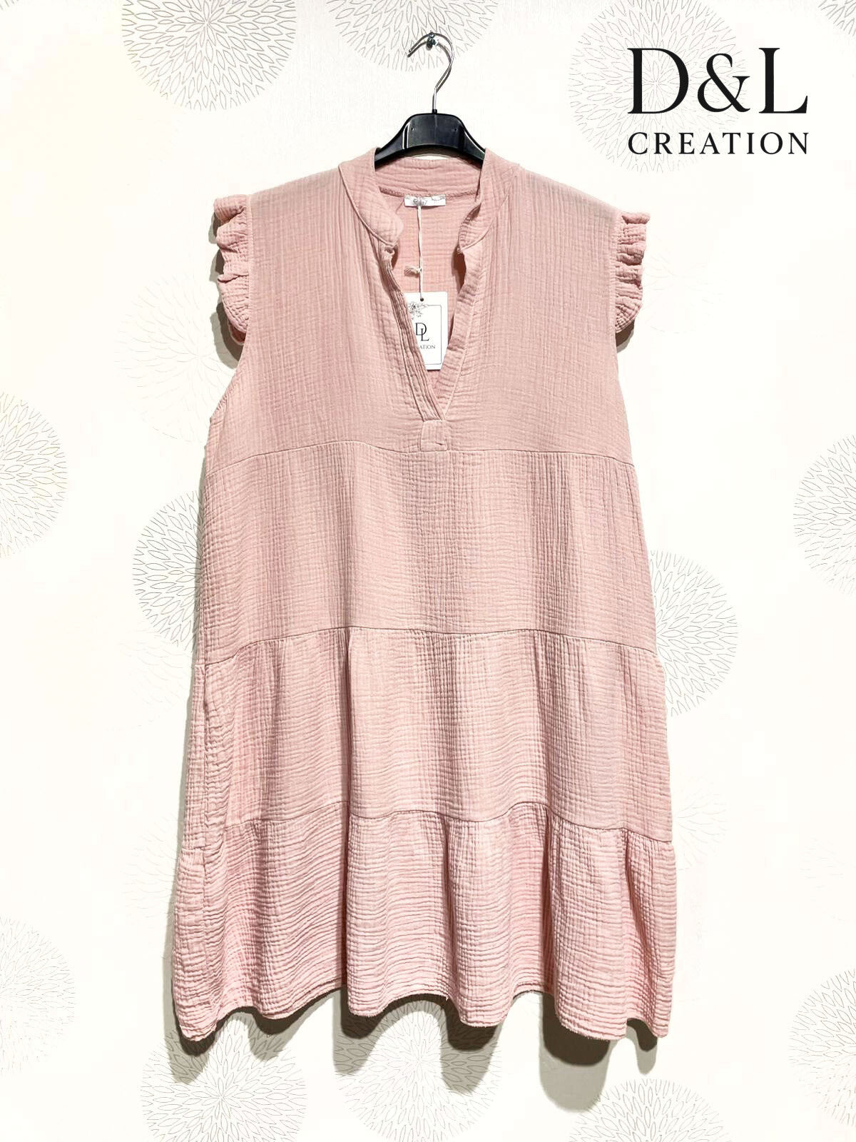 Plus Size Kort Klänning med Skjortkrage i Dubbel Cotton Gaze