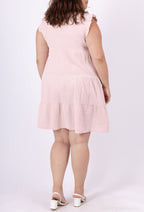 Plus Size Kort Klänning med Skjortkrage i Dubbel Cotton Gaze