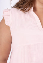 Plus Size Kort Klänning med Skjortkrage i Dubbel Cotton Gaze