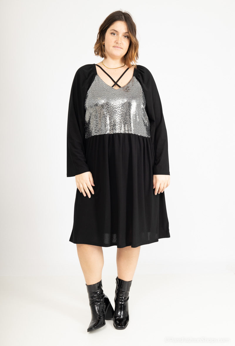 Plus Size Crossover Klänning med Paljetter