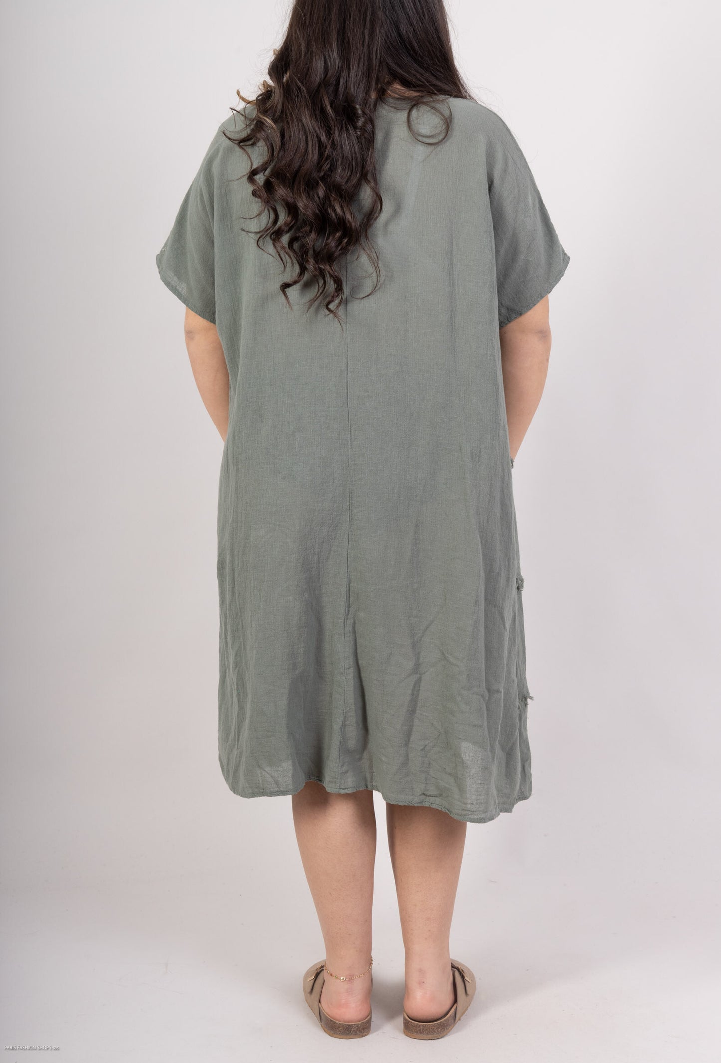Plus Size Bomullsklänning med Halsband