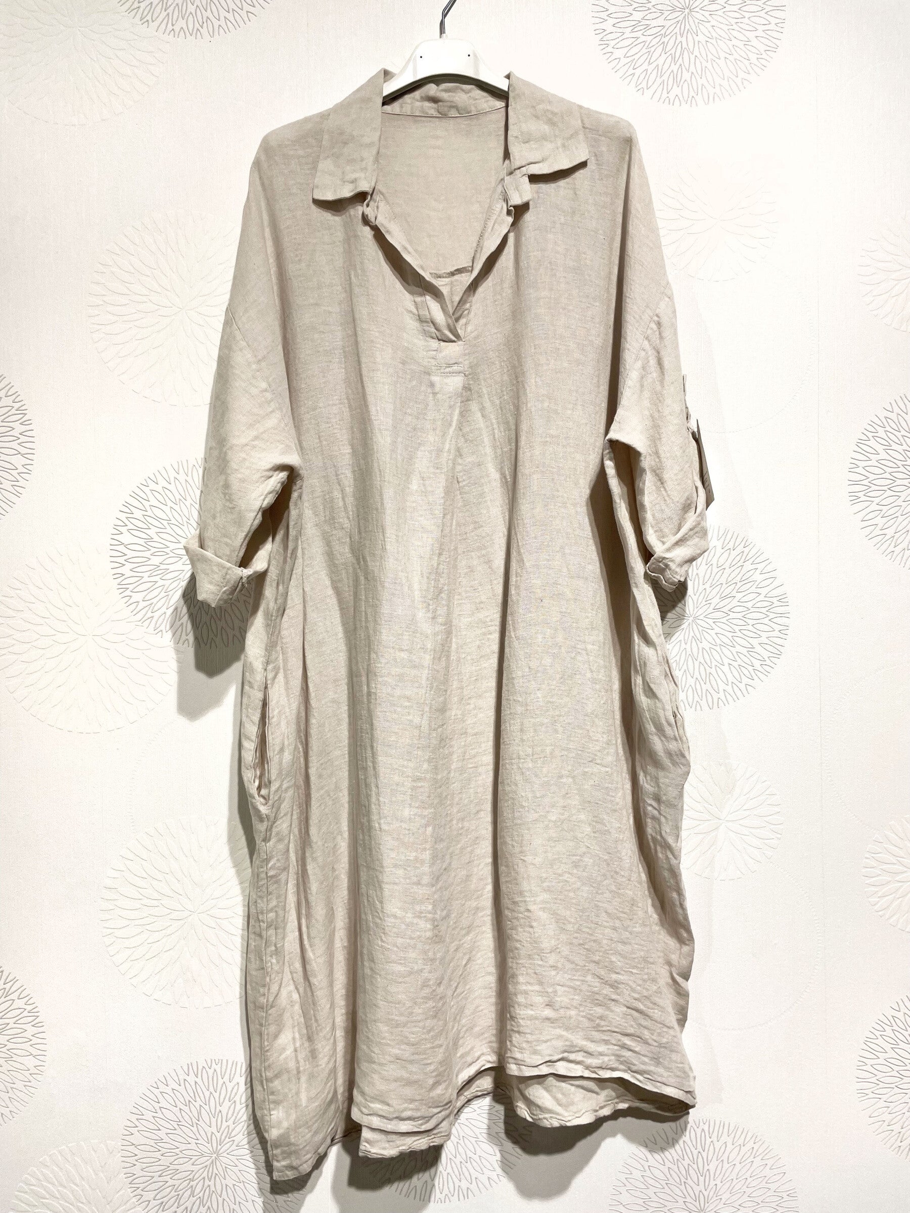 Plus Size Linen dress with t40 shirt collar in T54