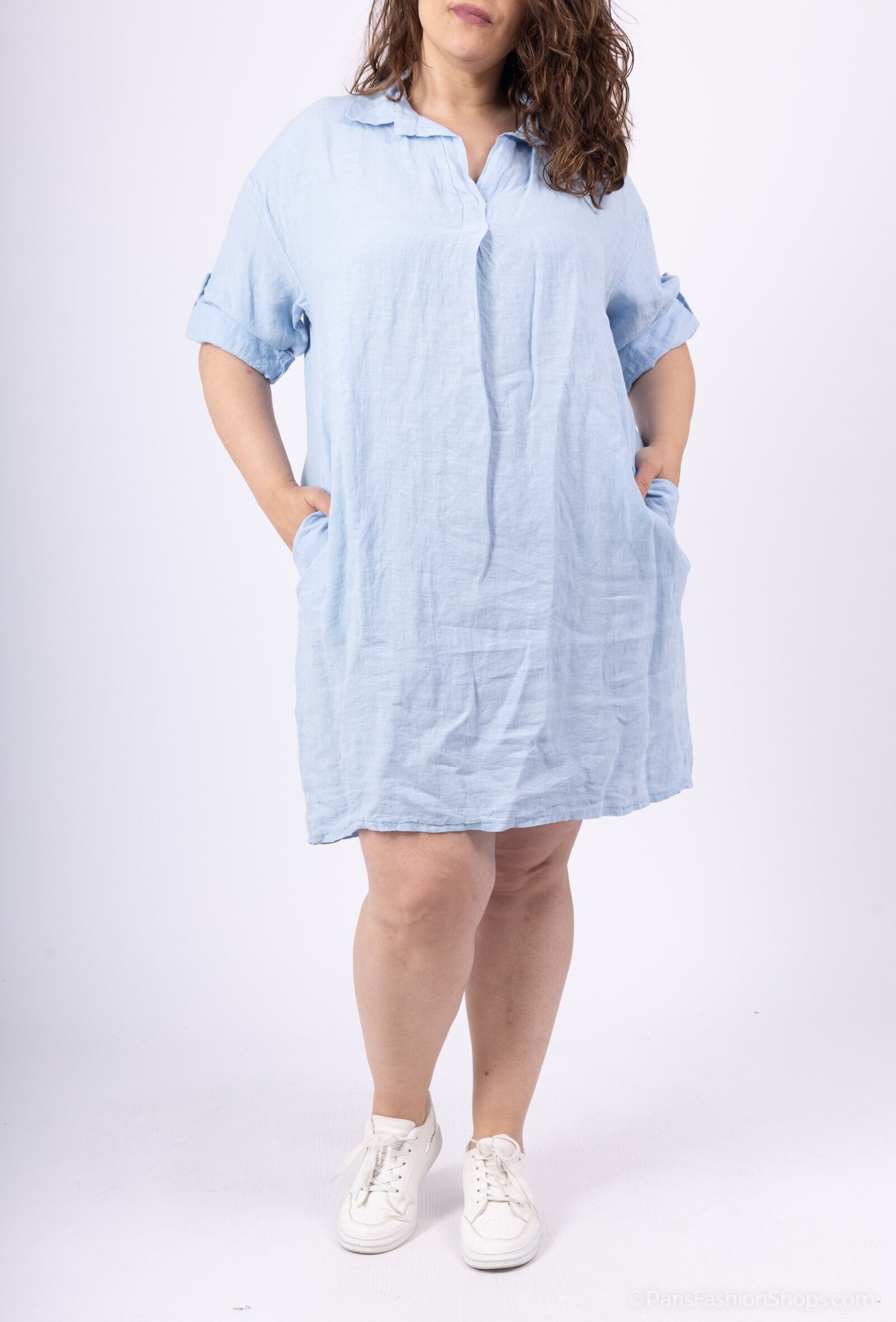 Plus Size Linen dress with t40 shirt collar in T54