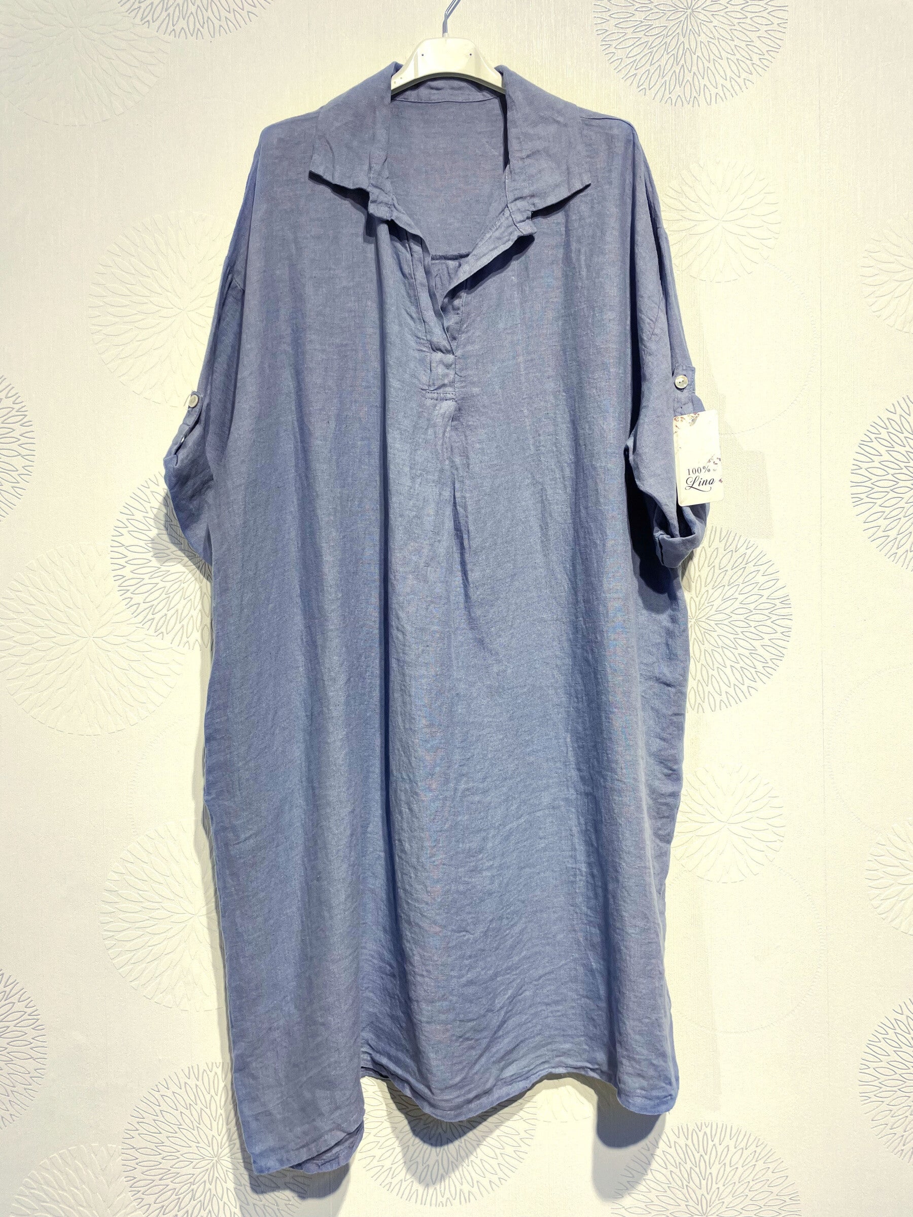 Plus Size Linen dress with t40 shirt collar in T54
