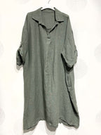 Plus Size Linen dress with t40 shirt collar in T54