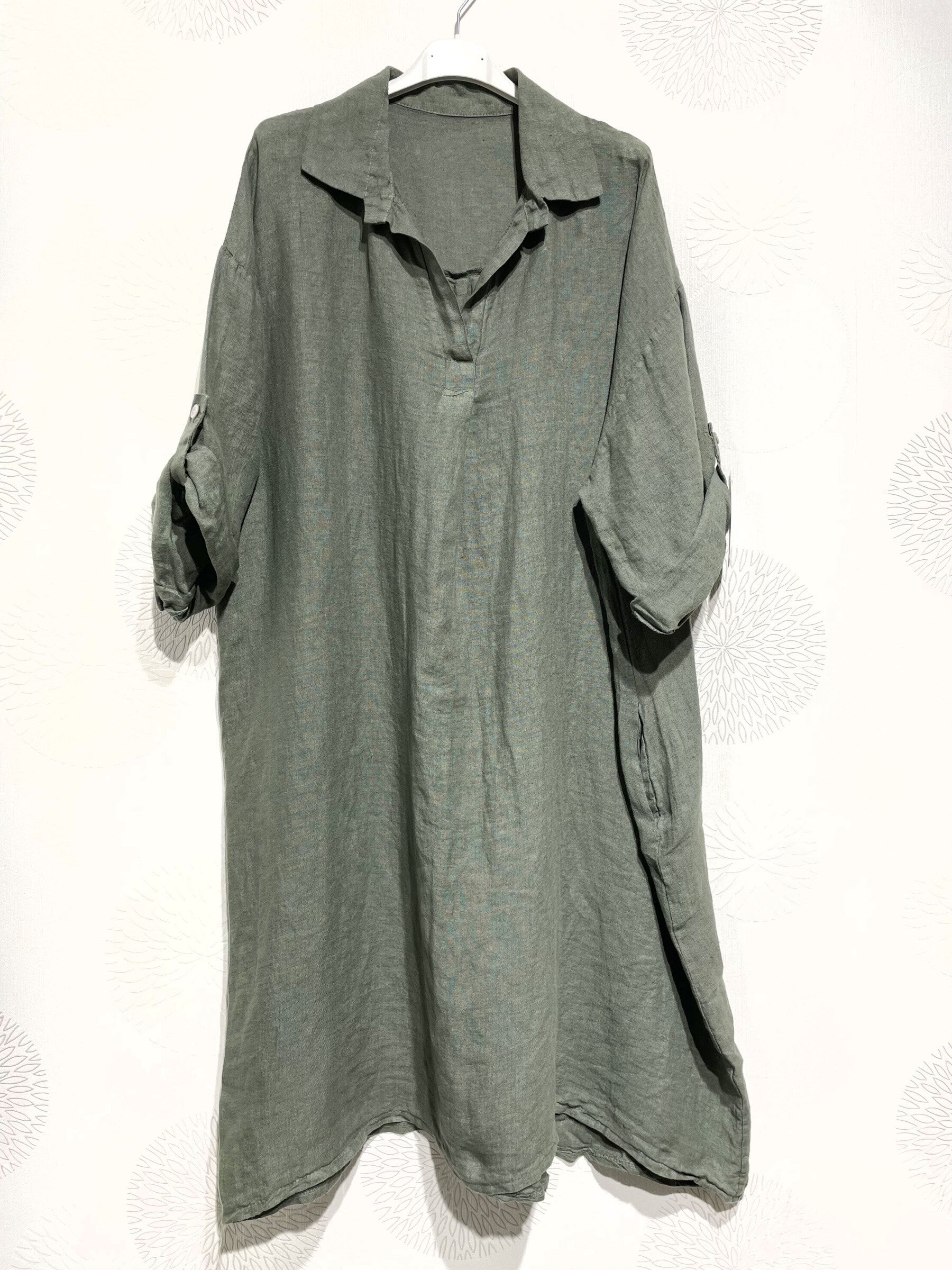 Plus Size Linen dress with t40 shirt collar in T54