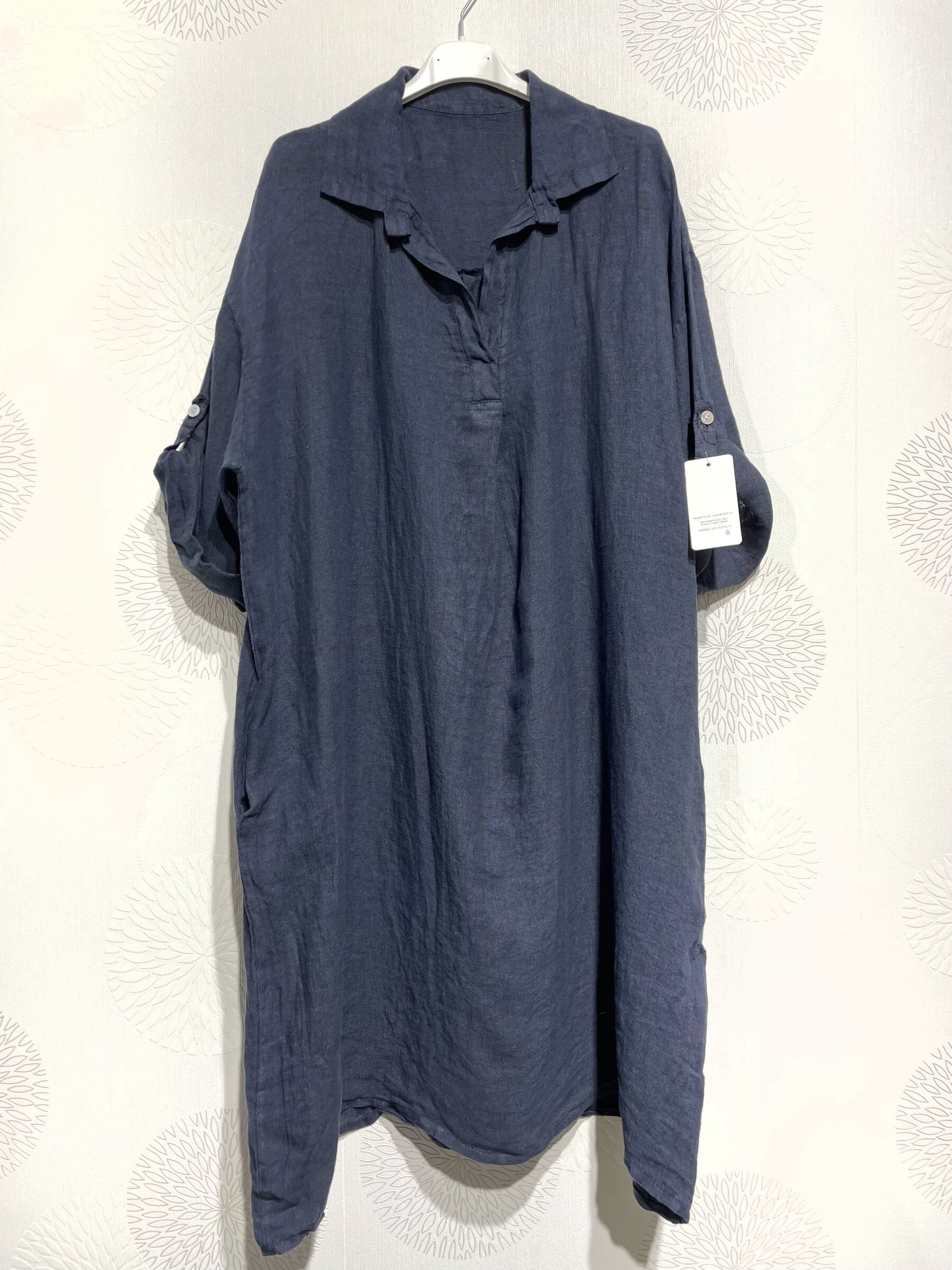 Plus Size Linen dress with t40 shirt collar in T54