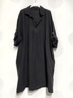 Plus Size Linneklänning med T40 Skjortkrage i T54