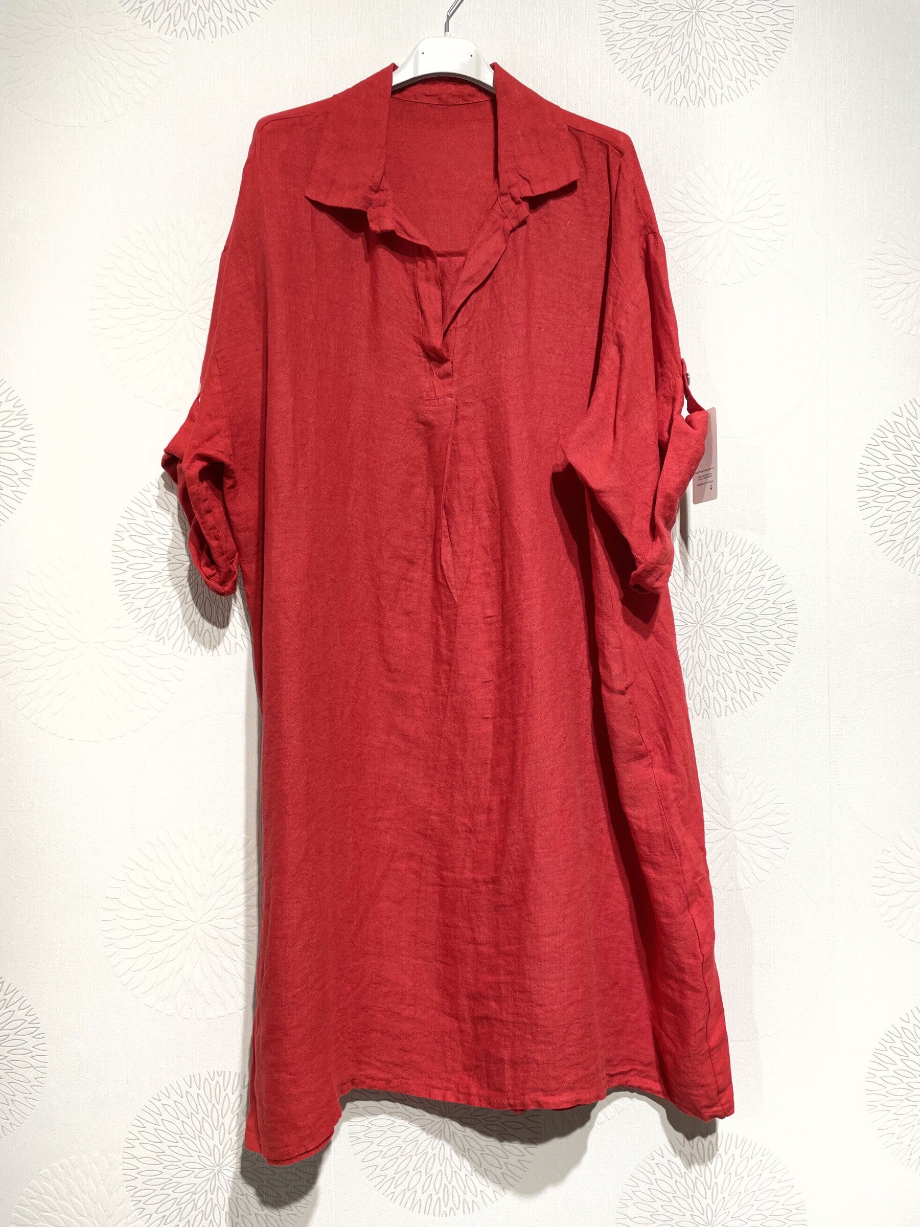 Plus Size Linen dress with t40 shirt collar in T54