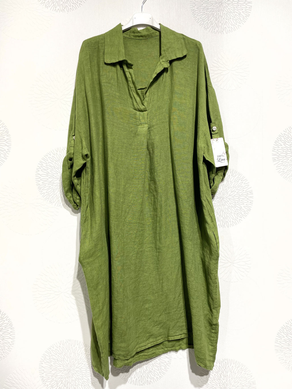 Plus Size Linen dress with t40 shirt collar in T54