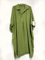 Plus Size Linen dress with t40 shirt collar in T54