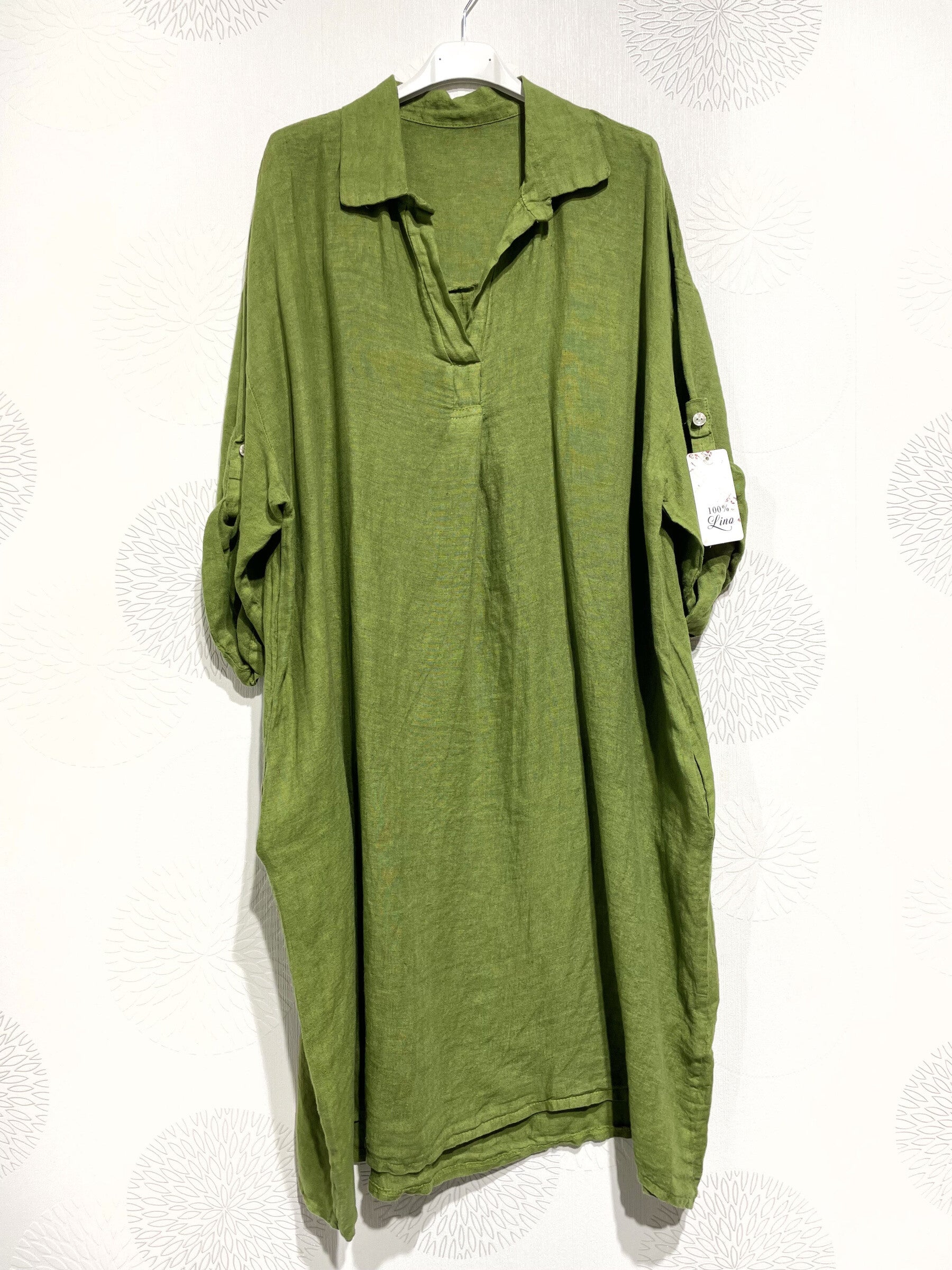 Plus Size Linen dress with t40 shirt collar in T54