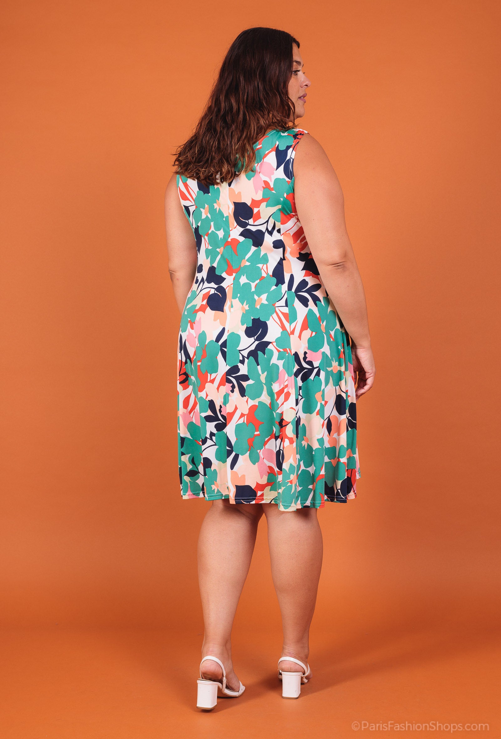 Plus Size Ärmlös Utsvängd Mönstrad Klänning