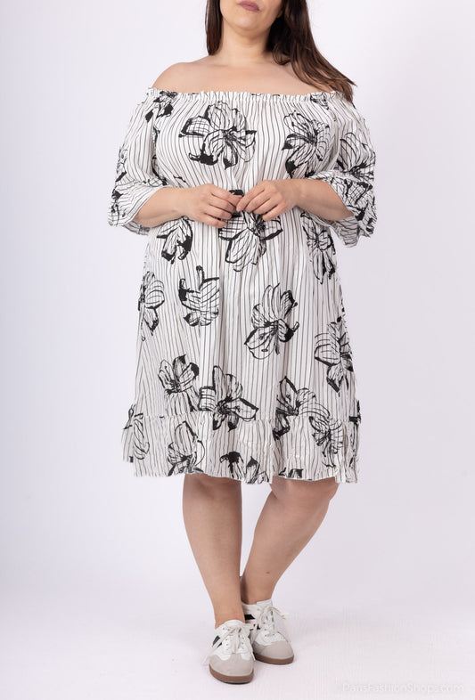 Plus Size Elastisk krage Tryckt Klänning