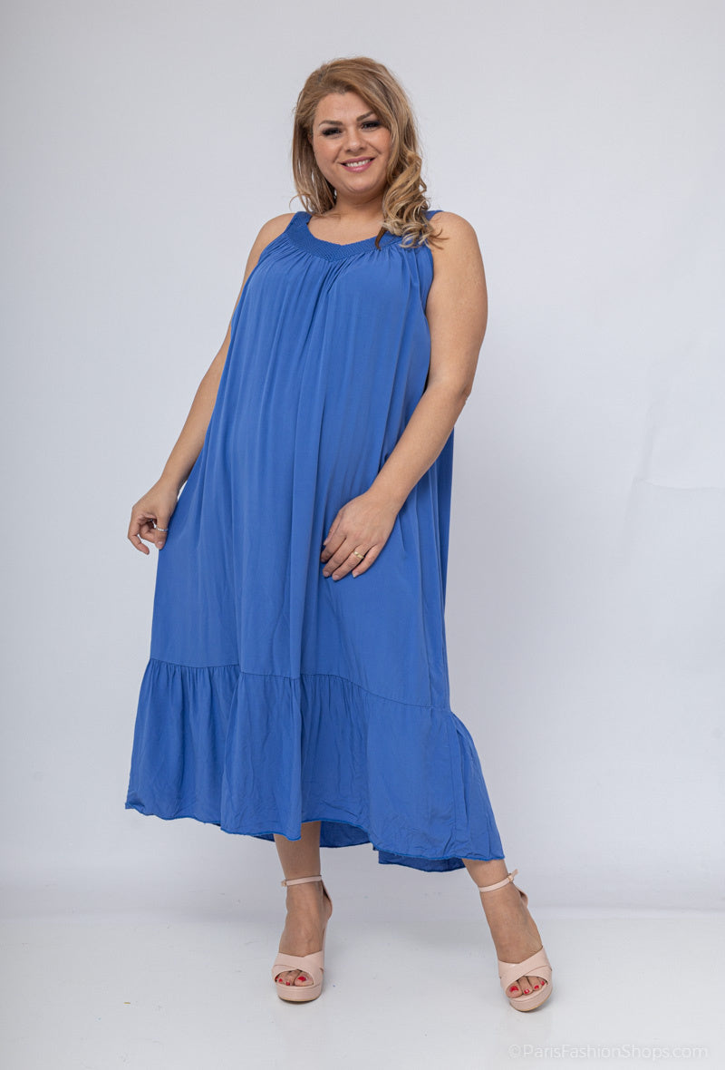 Plus Size Lång Klänning i Enfärgad Viskos