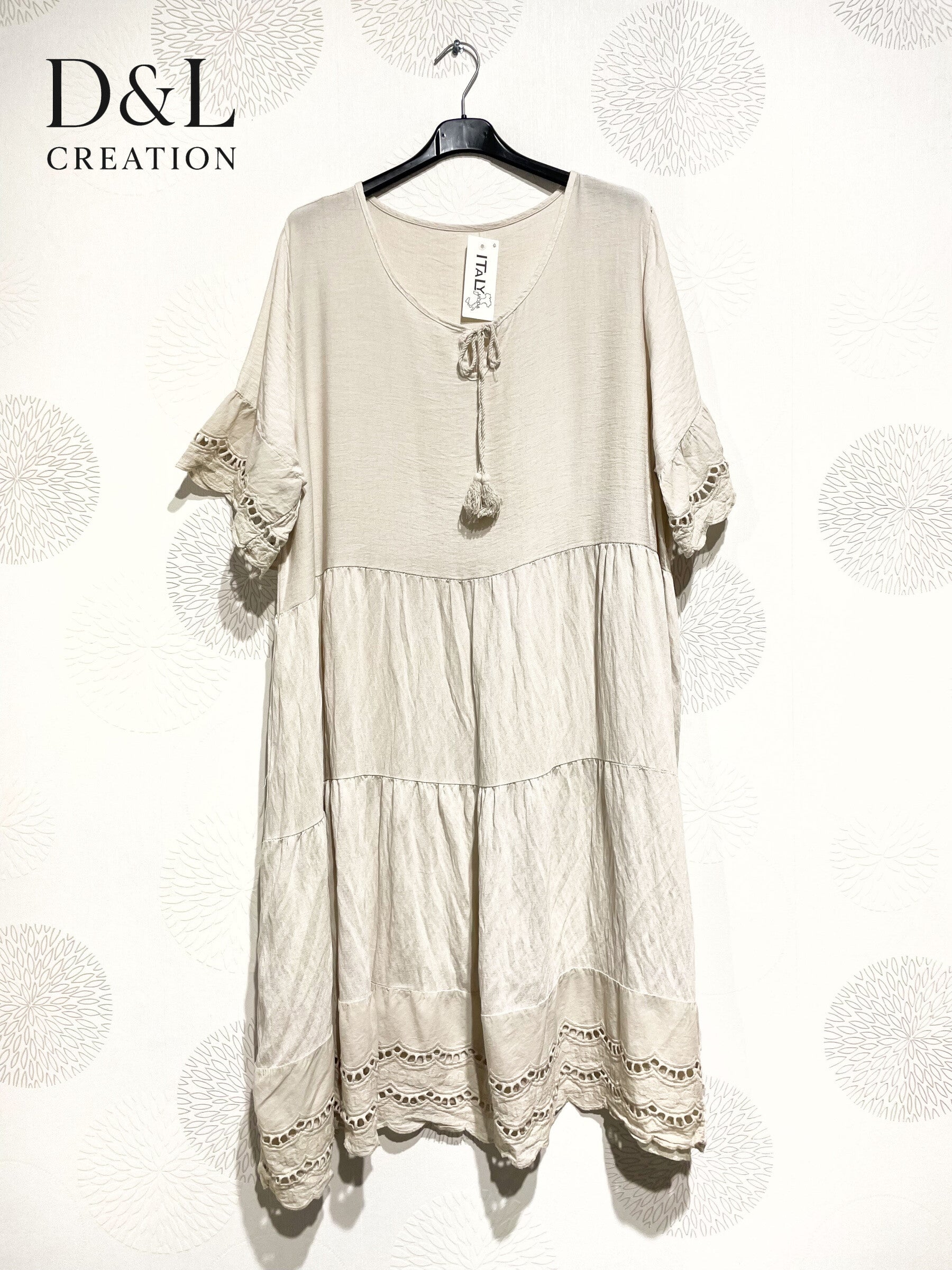Plus Size Large bohemian style dress with embroidery and T40 pompoms at T48
