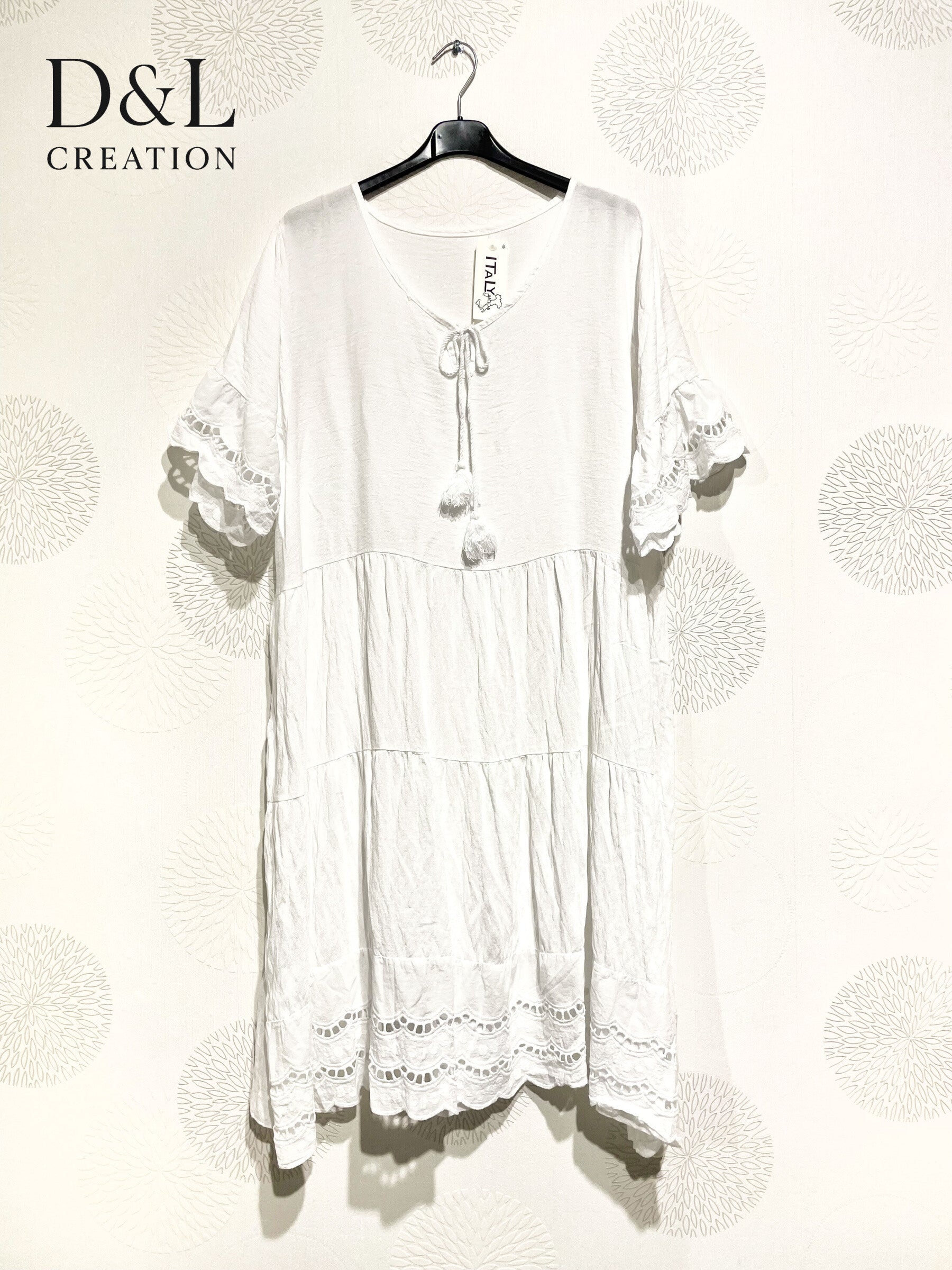 Plus Size Large bohemian style dress with embroidery and T40 pompoms at T48