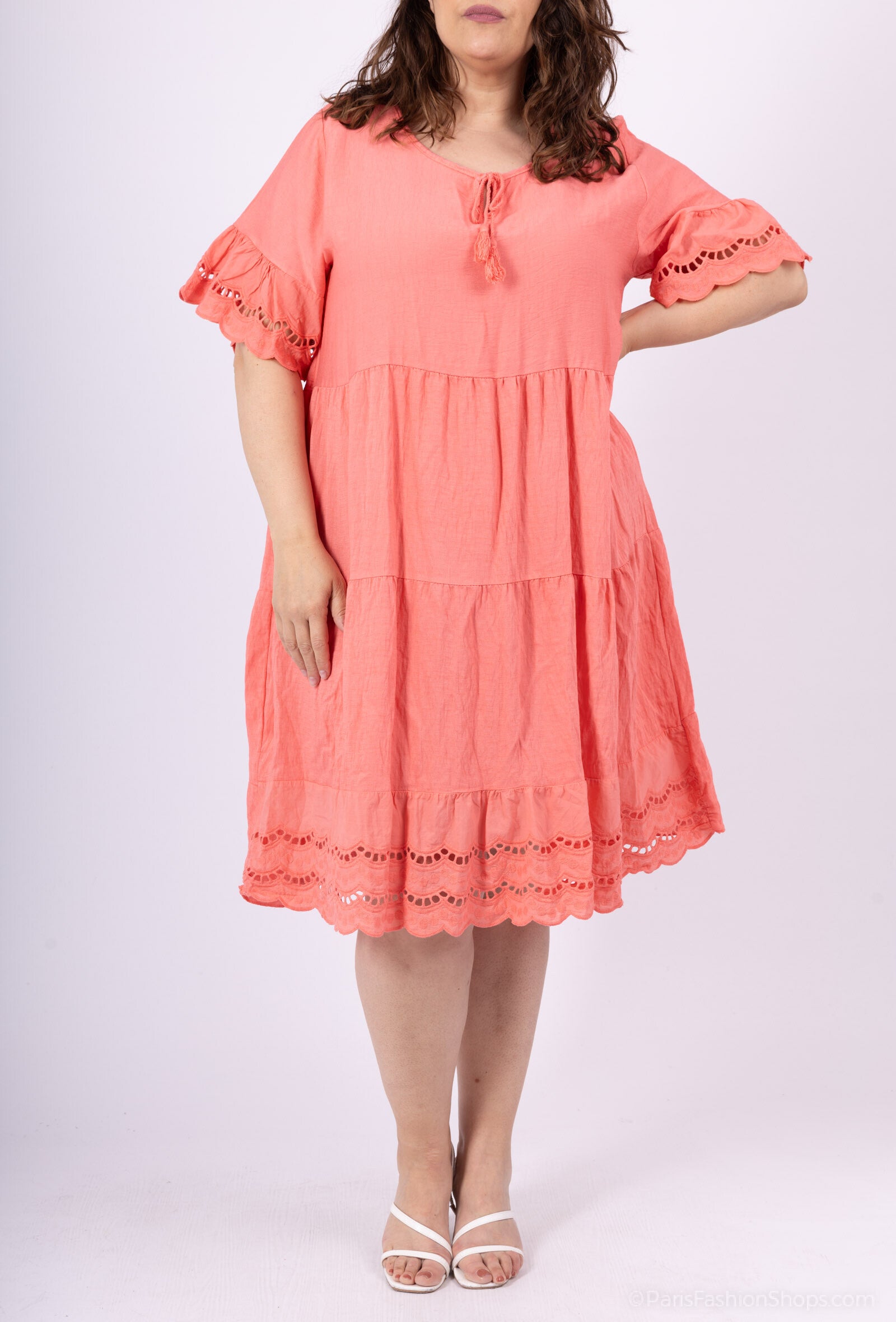 Plus Size Large bohemian style dress with embroidery and T40 pompoms at T48