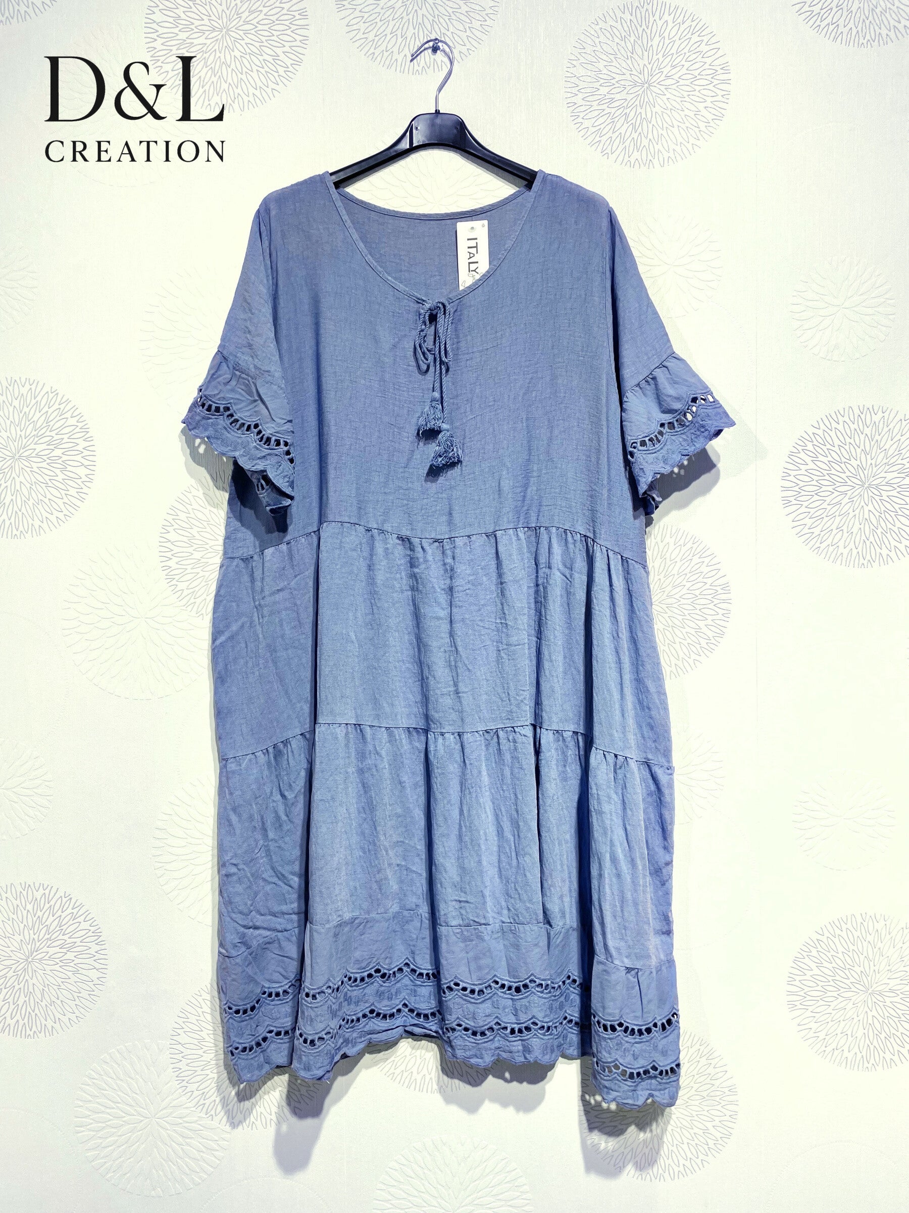 Plus Size Large bohemian style dress with embroidery and T40 pompoms at T48