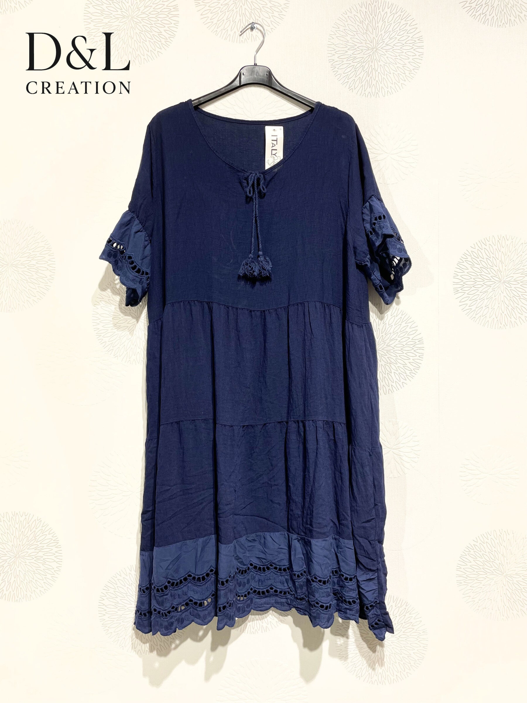 Plus Size Large bohemian style dress with embroidery and T40 pompoms at T48