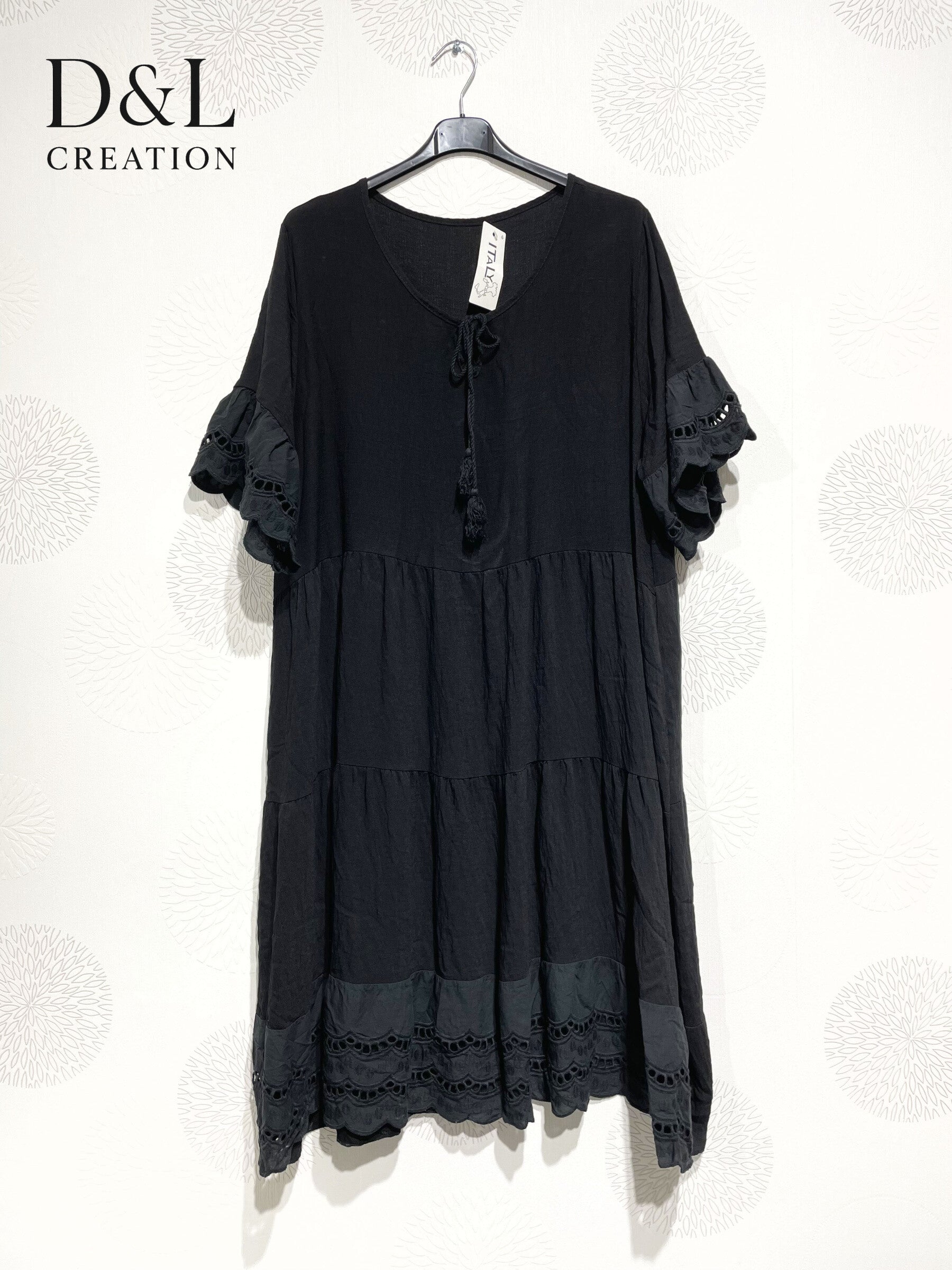 Plus Size Large bohemian style dress with embroidery and T40 pompoms at T48