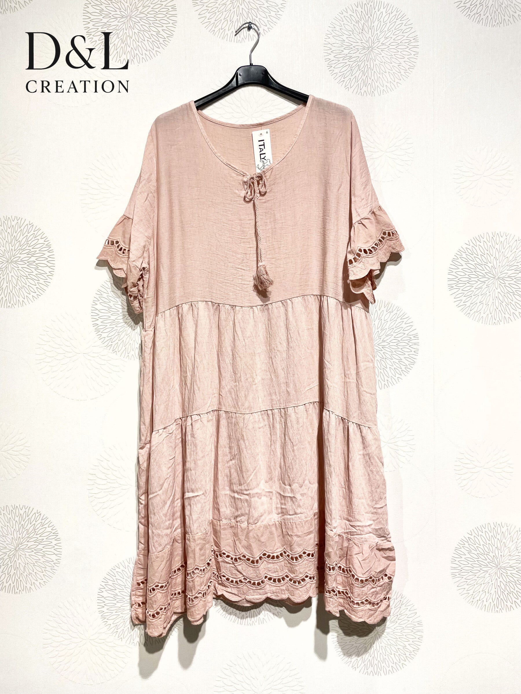 Plus Size Large bohemian style dress with embroidery and T40 pompoms at T48