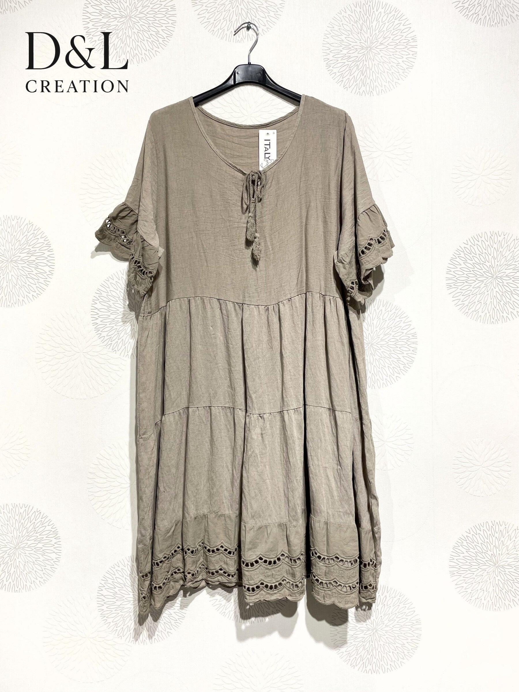 Plus Size Large bohemian style dress with embroidery and T40 pompoms at T48