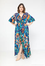 Plus Size Printed Dress with Irregular V-Neckline